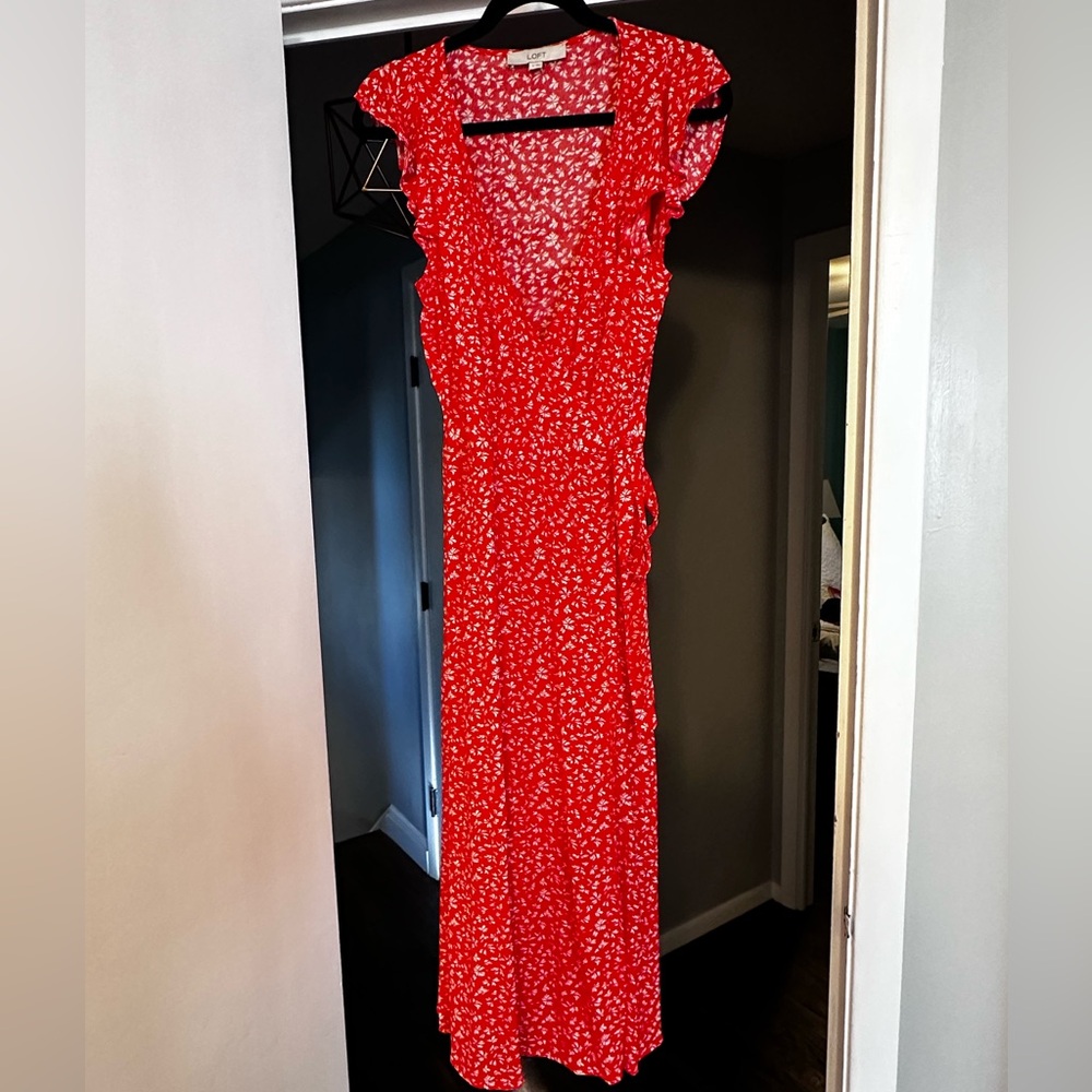 Orange with white flowers maxi dress.